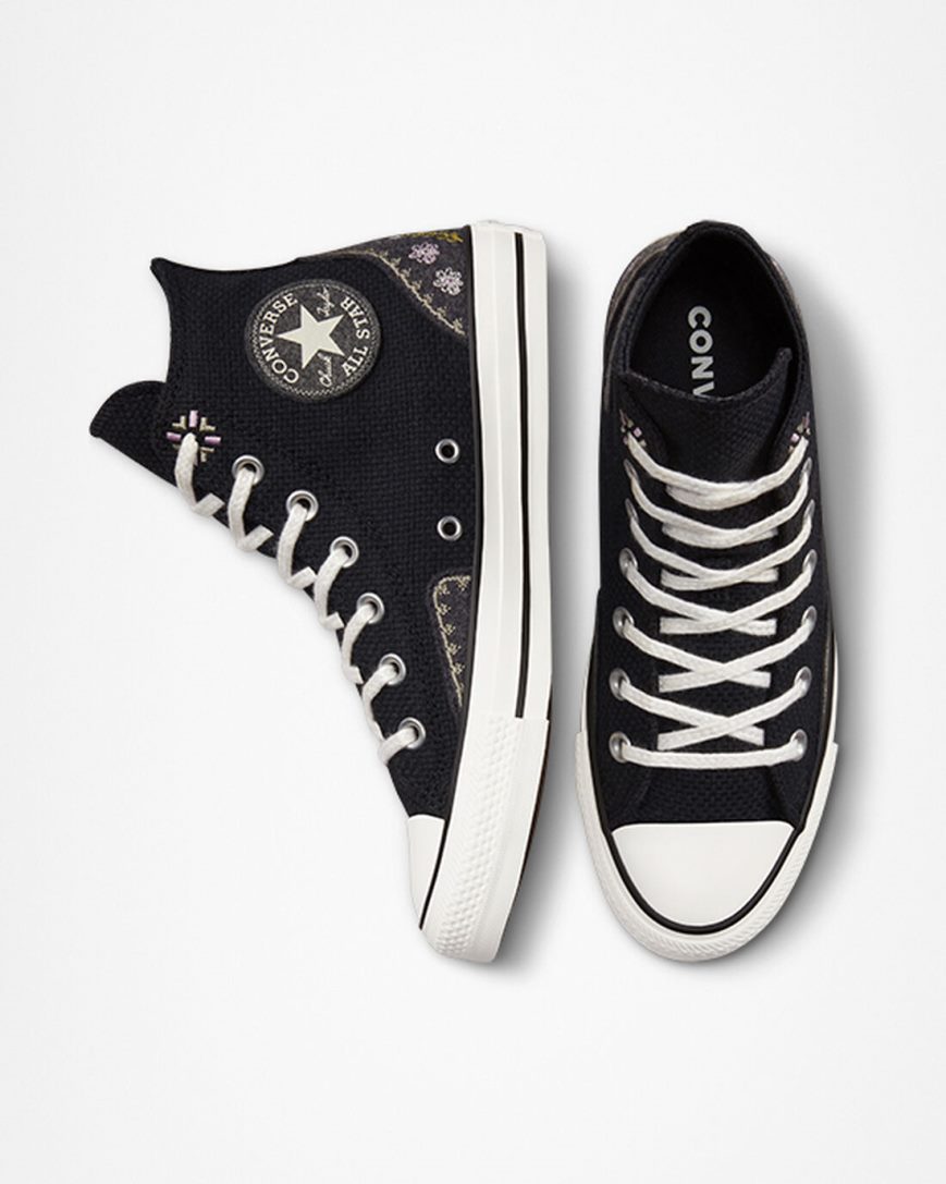 Zapatillas Altas Converse Chuck Taylor All Star Autumn Embroidery Mujer Negras Rosas | PE 072EW8